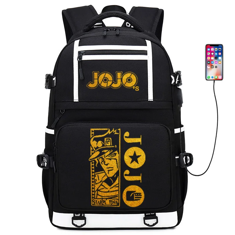 Jojos Bizarre Adventure Backpack,Oxford Cloth Cosplay Laptop Bag With Usb Charging Port For Man School Women Anime Fans
