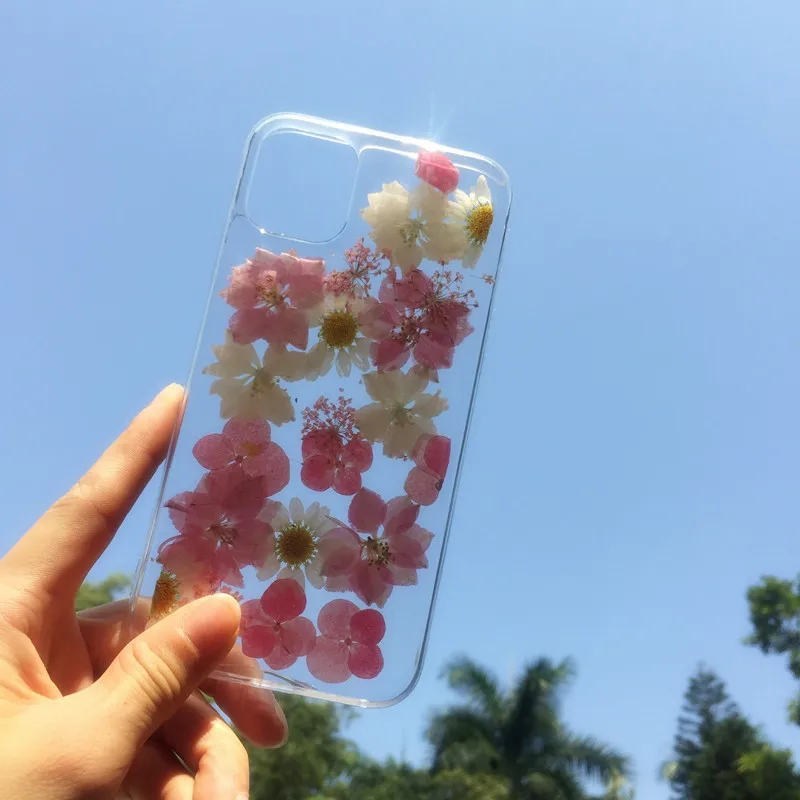 Прессованные сухие чехлы для телефонов с изображением цветов для iPhone 11 X XR XS Max 6 6S 7 8 Plus 11 Pro Max Блестящий настоящий цветочный прозрачный силиконовый чехол - Цвет: 0209-2