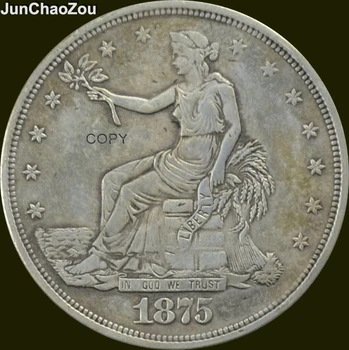 

United States Of America 1875 CC Seated Liberty Brass Silver Plated Trade Dollar Copy Coins