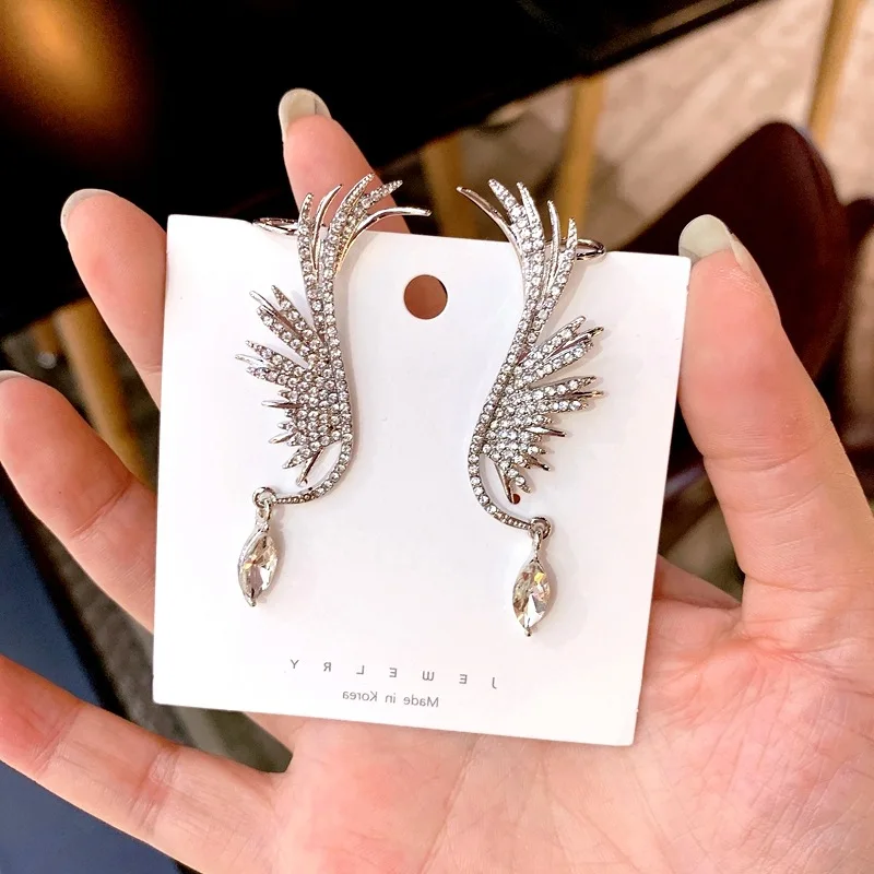 

Korea Luxury Full Rhinestone Crystal Wings Drop Earrings For Women Fashion Personality Party Dangle Pendientes Brincos Wholesale