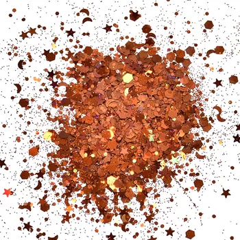 

50g/Bag Nail Art Powder Moon Stars Chunky Golden Glitter Mix Brilliant Holographic Fiery Colors Loose Bulk Glitter Sequins K9#8