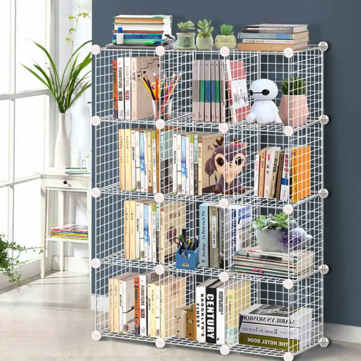 

Metal Simple Storage Cabinet Home Wardrobe Combination DIY Storage Cabinet Super large space Decoration Rack Bookshelf Wire Mesh