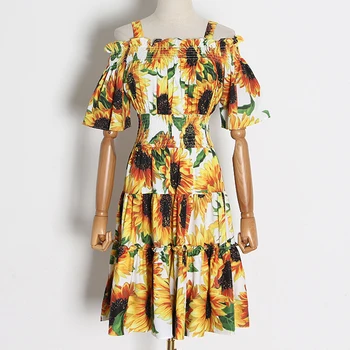 

Women Boho Strap Dress Summer Floral Print High Waist Tunic Holiday Beach Dress
