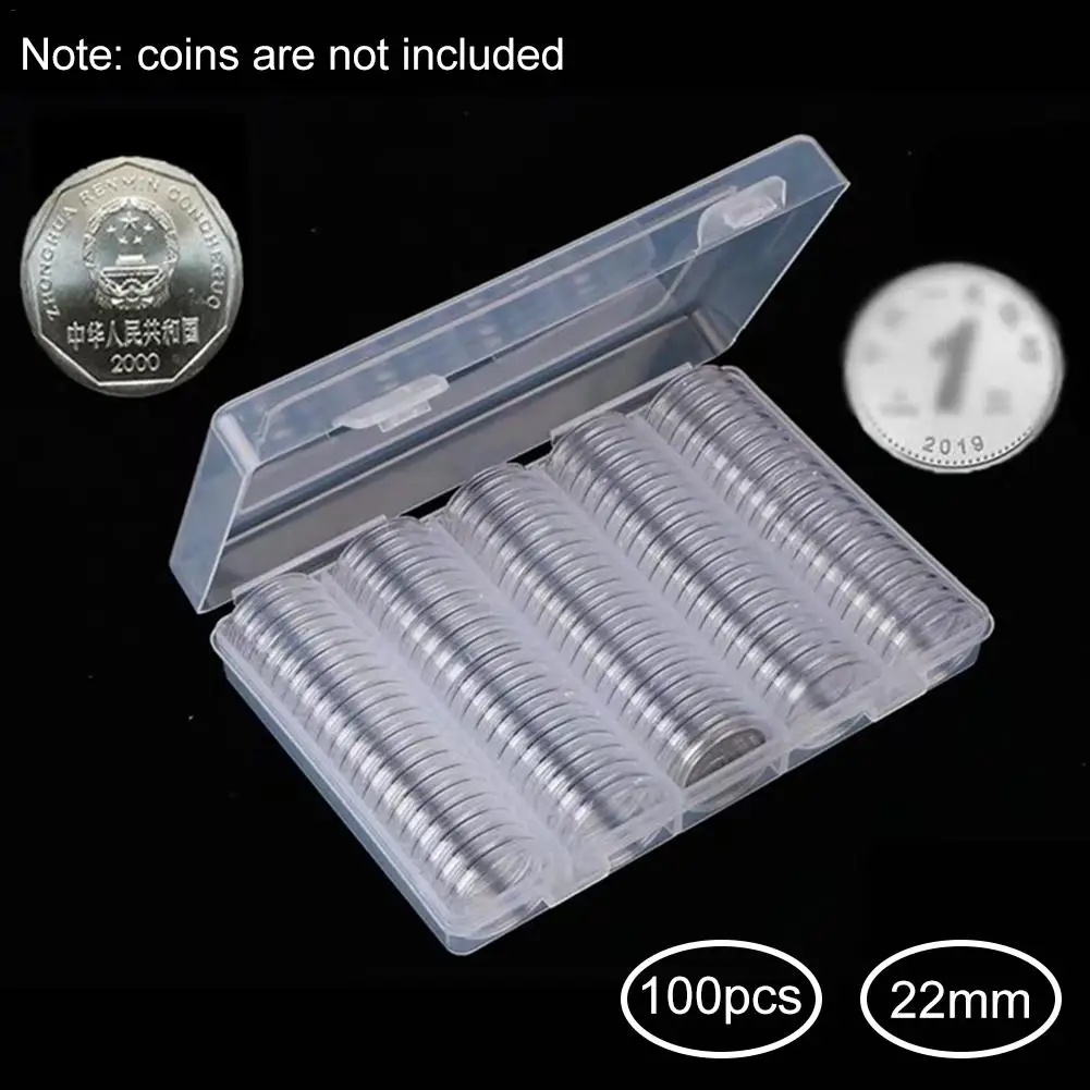 100 шт 22 мм пластиковый прозрачный держатель для монет контейнер для капсул коробка для хранения и пенная прокладка для сбора монет Чехол