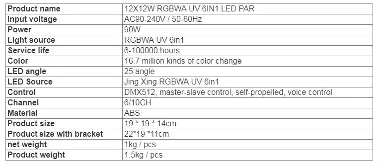 RGBWA UV 6в1 плоский par led 12x12 Вт Led Par Light Can Par 64 Светодиодный прожектор dj проектор размытый свет сценический свет