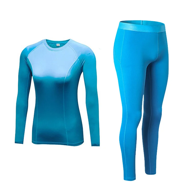 Новинка, женские зимние рубашки для йоги, теплые флисовые штаны для спортзала, футболки с длинным рукавом, спортивная одежда с добавлением шерсти, облегающая одежда для бега - Цвет: Blue set