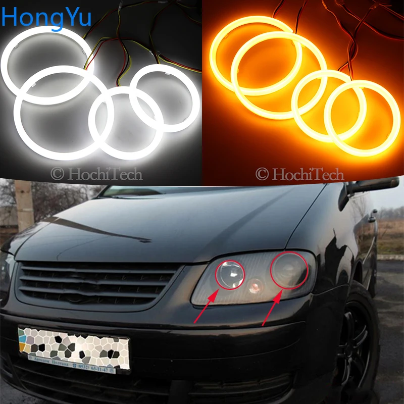 

Хлопок горки светодиодный Белый Янтарь ангельские глаза гало кольца DRL сигнал поворота светильник для Volkswagen Passat Touran 2004 2005 2006 2007