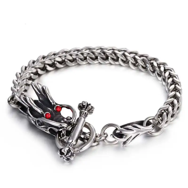 Винтаж Панк 316L Нержавеющая Сталь Дракон браслеты для мужчин ювелирные изделия витой кабель Кристалл браслет мужские s аксессуары браслет