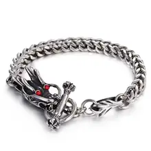 Винтаж Панк 316L Нержавеющая Сталь Дракон браслеты для мужчин ювелирные изделия витой кабель Кристалл браслет мужские s аксессуары браслет