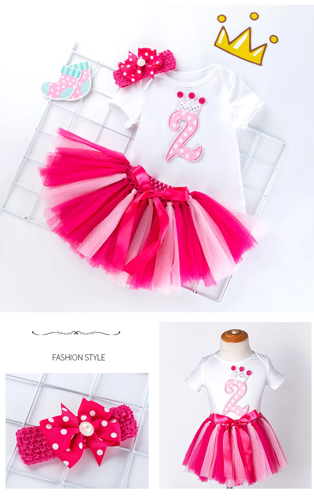 Summer Children's Wear Baby Short Sleeve Cartoon Clothes Climbing Clothing Mesh Handmade Skirt Head Wear Three Pieces Tutu Dress