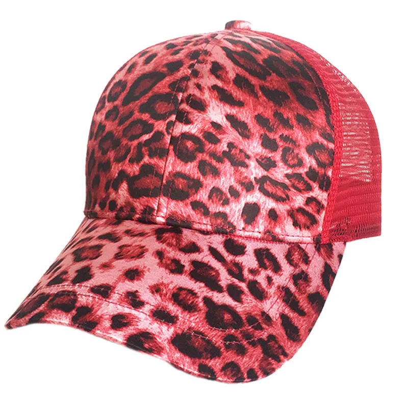 

Outdoor Fashion Leopard Ponytail Baseball Cap Women Messy Bun Baseball Hat Summer Casual Girls Hip Hop Sport Hats Red black 4