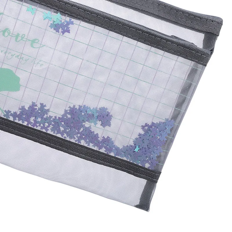 Kawaii Zipper Pencil Case Single And Double Mesh Storage Bag Cute Sequin Storage Bag For Diary Planner Home Office Storage