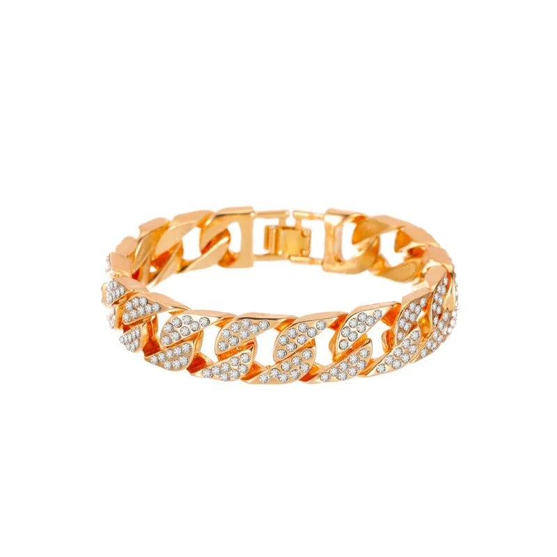 Fashion simple exaggerated thick chain metal wide version zircon womens bracelets ins