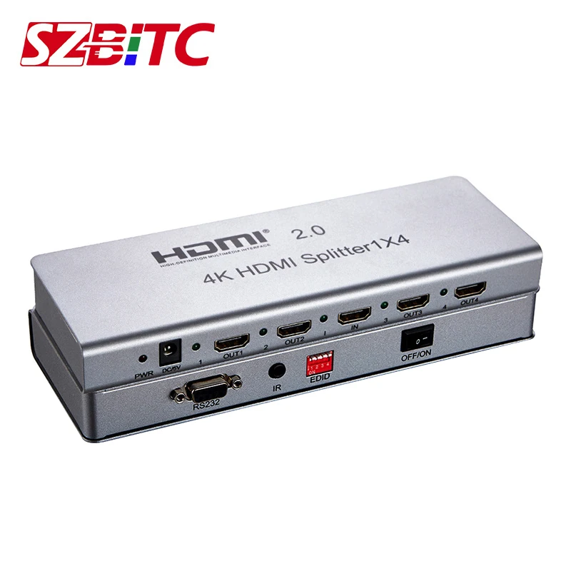 

SZBITC 4K HDMI Splitter 1x4 HDMI 2.0 1 in 4 Out 3840X2160@60Hz HDMI Distributer 1x8 1x10 With EDID IR extension RS232 For TV