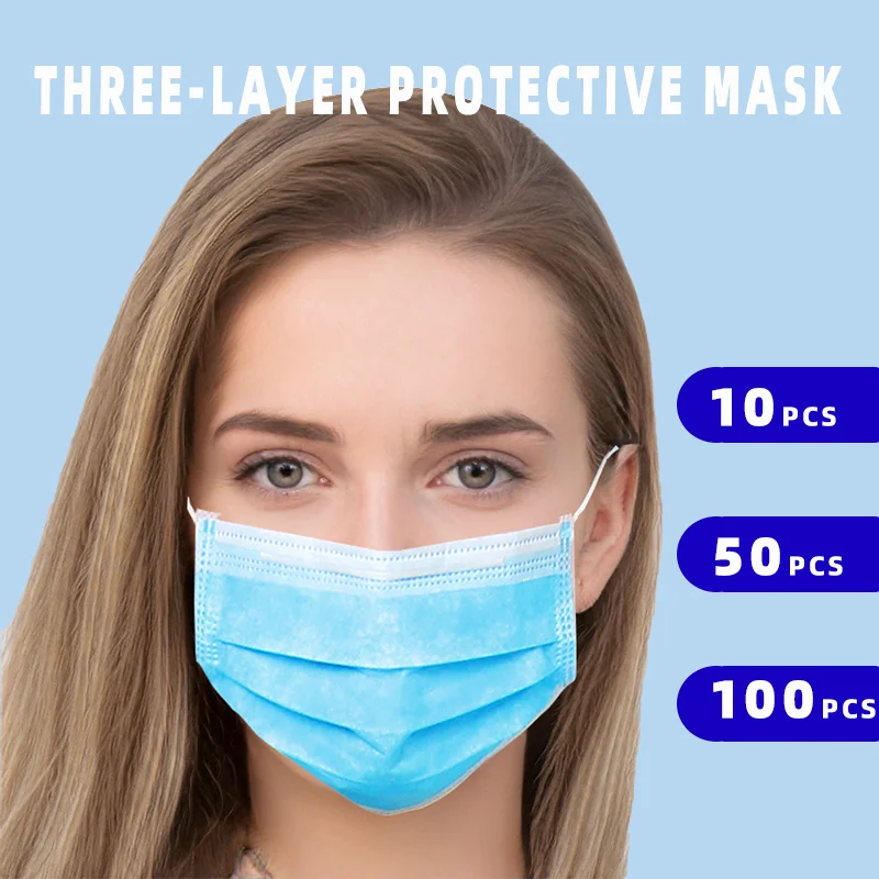 

100PCS 3 Laye Surgical Mask dust protection mouth Masks Disposable Face Masks Elastic Ear Loop Disposable Dust Filter Mask