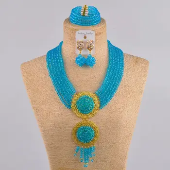 

Majalia Fashion African Jewelry Set Lake blue Crystal Nigeria Wedding African Bead Jewelry Sets ls-16