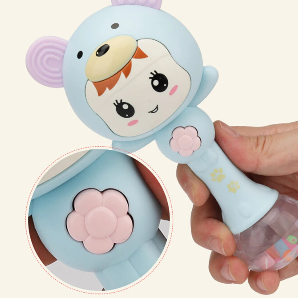 LED Glowing Hand Rattle Music Sand Hammer Soft Teether Development Baby Toy light will change with 4