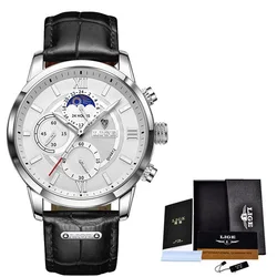 Men's Luxury Quartz Watch - Elegant Leather Strap, Sporty & Waterproof Design, Gift - Ready in Box (Silver white)