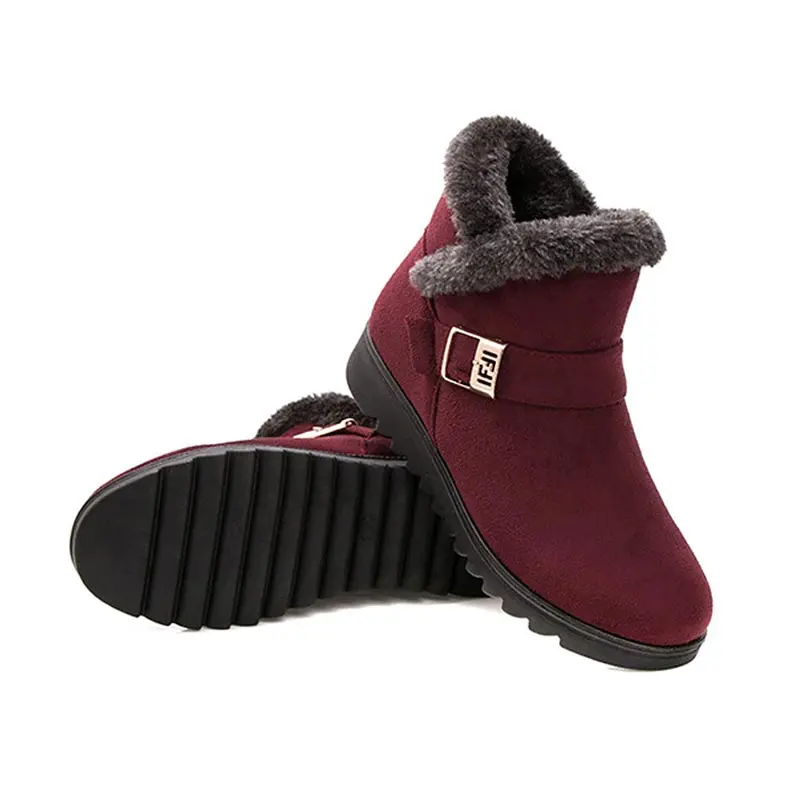 Зимние ботильоны женская обувь г. Плюшевые теплые зимние ботинки женская повседневная обувь на молнии сбоку женские замшевые кроссовки - Цвет: Wine Red