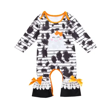 

Newborn Baby Girls Halloween Jumpsuit Round Neck Long Sleeve Tie Dye Cartoon Long Romper Overall Spring Autumn Clothes