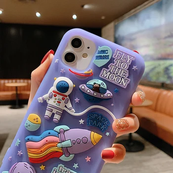 

Cute Cartoon 3D Space Astronaut Case For iPhone 11 Pro Max XS X XR7 8 Plus SE 2 2020 Soft Silicone Cover Dream Moon Phone Cases