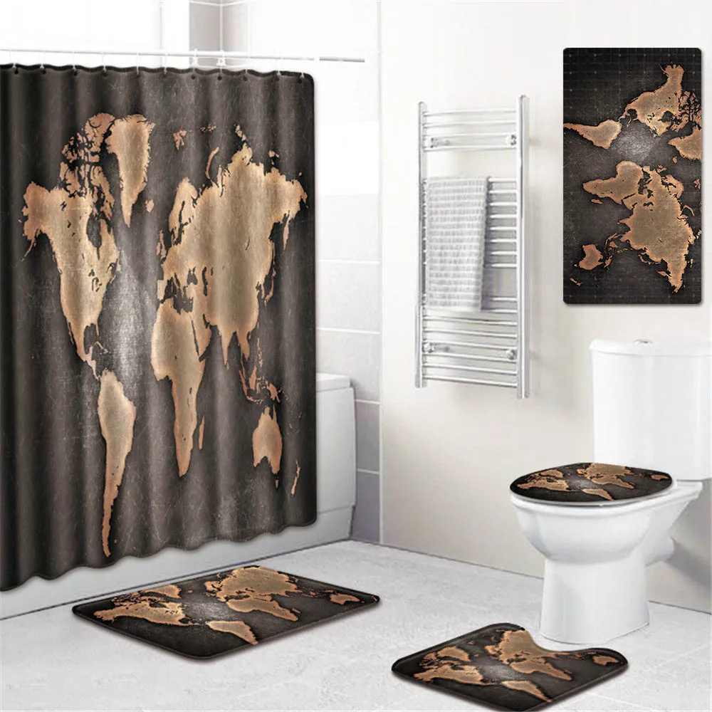 5 шт./компл. 3D принт Камень полиэстер ванная комната занавеска для душа Противоскользящий коврик для ванной коврик стойка для тряпок Туалетная Подушечка Для сиденья домашний деко - Цвет: F