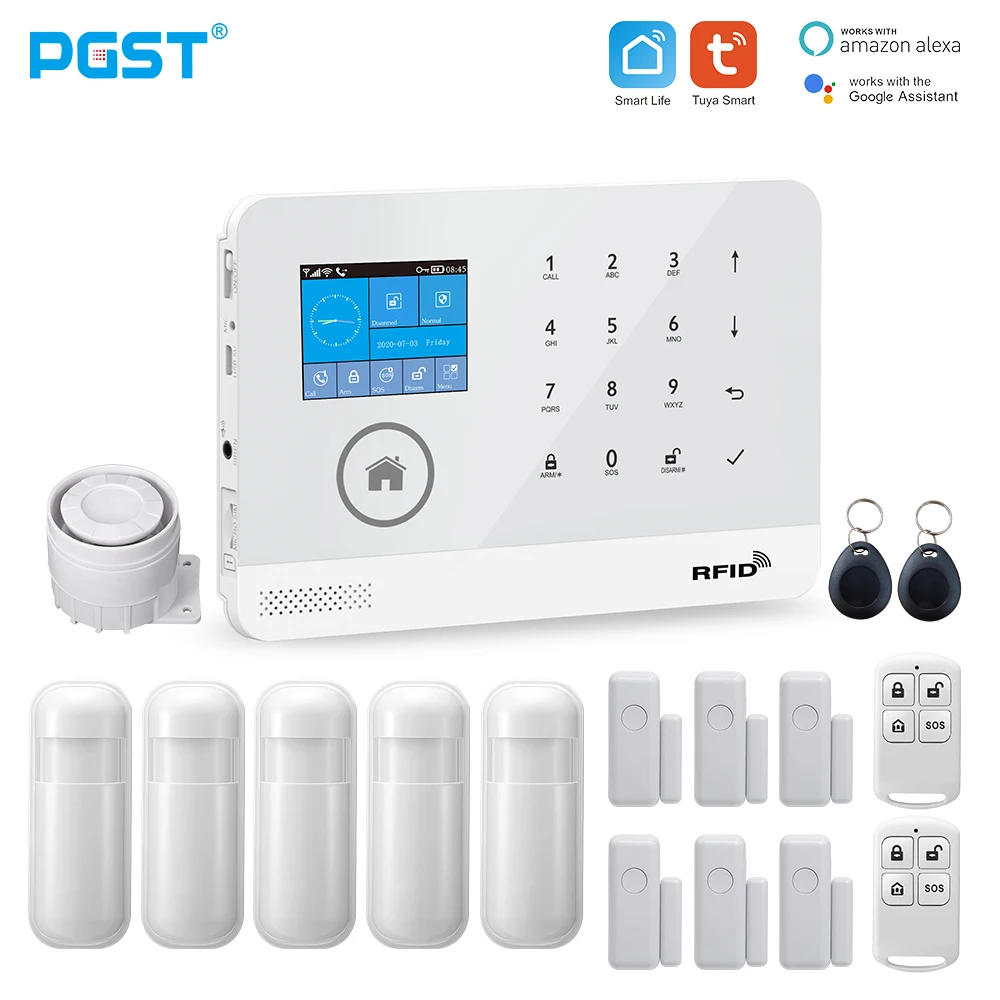 PGST-sistema de alarma Tuya PG103, Wifi/GSM, inalámbrico, antirrobo, para el hogar, con tarjeta RFID, Sensor de movimiento, Control por aplicación remota