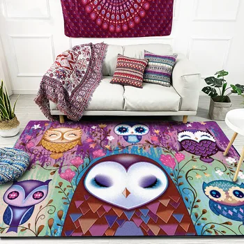 

Green Rose Purple Bottom Ethnic Style Cute Owl Living Room Bedroom Kitchen Bedside Carpet Floor Mat