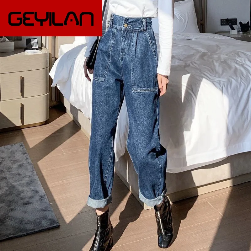 

Vintage High Wast Buttons Jeans Women Retro Pockets Loose Wide Leg Jeans Female Korean Boyfriend Casual Denim pants Streetwear