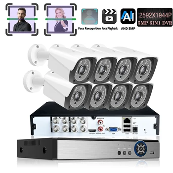

8CH 5MP AI Face Recorder CCTV Security DVR System AHD 5MP Matrix of SONY IR Array Waterproof Camera P2P Video Surveillance Set