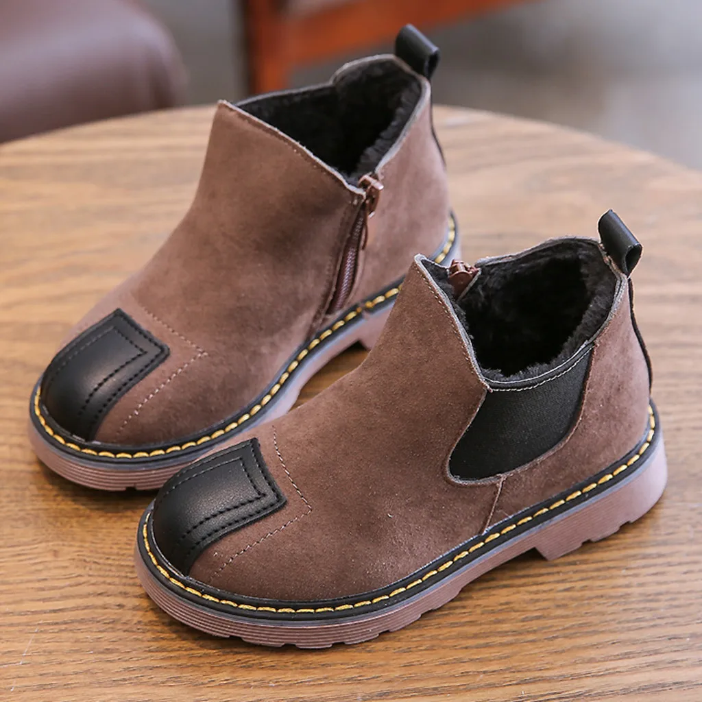 Fashion children's girls boys boots autumn and winter zipper leather ankle boots ankle warm and comfortable casual shoes