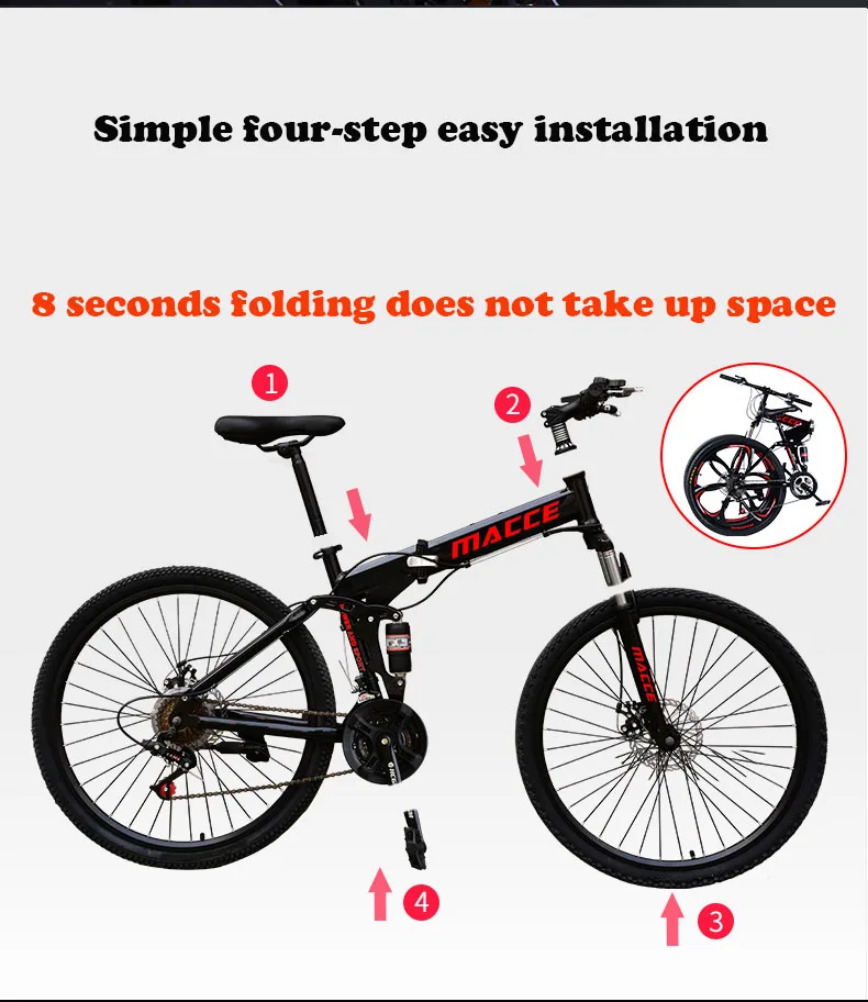 Excellent 26Inch Folding Mountain Bicycle 21Speed Double Shock Absorption Off-Road Variable Speed Top editioAdult Student One-Wheeled Bike 5