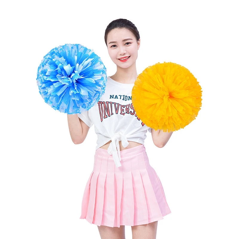 2pcs Cheerleader Pom Poms Cheerleading Flower Ball Metallic Girl Cheering Dance Decorator Cheerleading Pompoms Plastic Handles