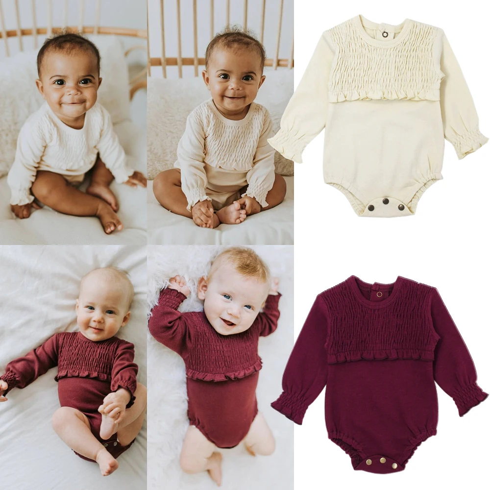 Г., милая одежда для малышей от 0 до 18 месяцев, плиссированный комбинезон с длинными рукавами для новорожденных мальчиков и девочек, однотонный трикотажный комбинезон, Весенняя цельнокроеная одежда
