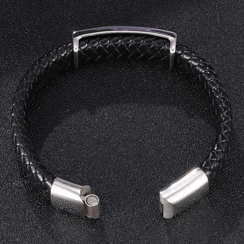 Винтаж Нержавеющая сталь браслет с черепом, мужской Черная Плетеная кожа Браслеты браслеты мужской браслет на запястье Модные украшения подарки E0478