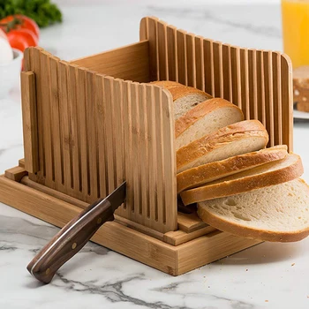 

Bamboo Bread Slicer with Cutting Board Foldable Adjustable Bread Slicer For Homemade Bread Loaf Cakes