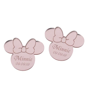 

20PCS Personalized Engraved Mirror Mouse Lettering Name Logo Baby Shower Chocolates Tags Table Party Birthday Decor 4CM