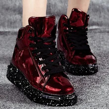Дропшиппинг; зимние сапоги; Новинка года; женские зимние сапоги из окрашенной кожи с толстой подошвой; обувь с высоким верхом; модная зеркальная обувь для влюбленных