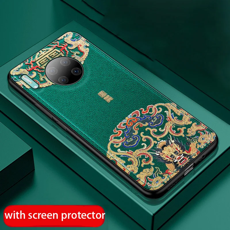 Aixuan 3D Relief Leather Case For Huawei Mate 30/Huawei 30 Pro Phone Cases China Dragon Embossed Back Cover Green Black | Мобильные