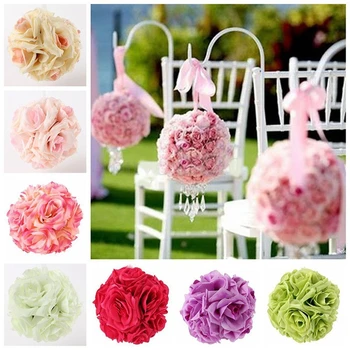 

1Pcs Artificial Silk Flower Rose Kissing Balls Bouquet Centerpiece Pomander Party Wedding Centerpiece decorations Party Bouquet