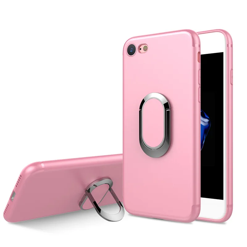 Розовый Для iPhone 6 6s 7 Plus чехол для телефона Магнитный Автомобильный держатель Подставка задняя чехол для iPhone 8 X с стенд для колец на палец чехол - Цвет: Розовый