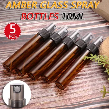 

5pcs 10ml Essential Oil Atomiser Perfume Refillable Bottles Amber Glass Spray Bottles Fine Mist Empty Cosmetics Nebulizer