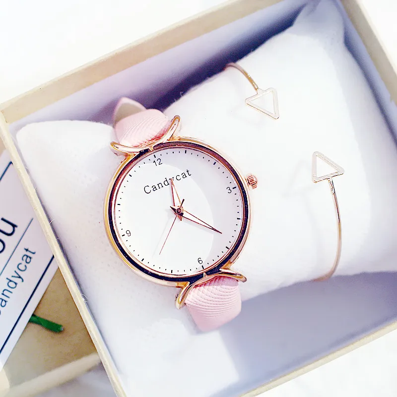 Женские часы корейские студенческие Модные простые и Легкие Милые универсальные маленькие кварцевые часы Candycat для младшей школы