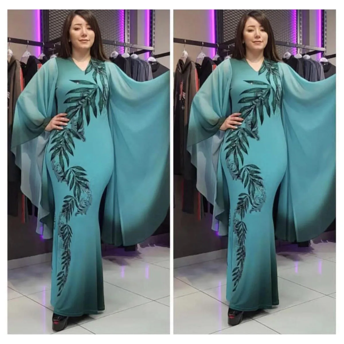 Африканское длинное платье с шифоновым рукавом большое эластичное Дашики платье для леди XFX01 - Цвет: green
