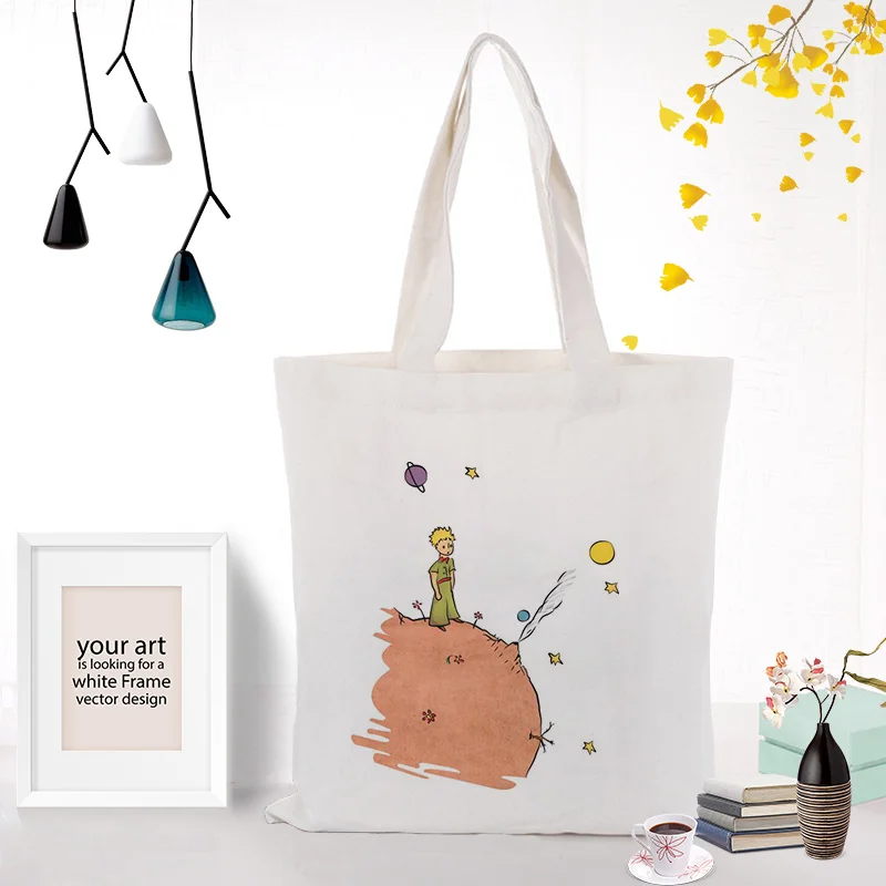 Маленький принц серии печати холст сумка эко сумка многоразовая хозяйственная сумка переработанная модная сумка ежедневного использования - Цвет: PRINCE77