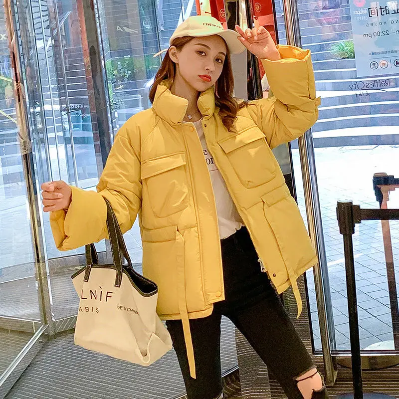 Yellow Vangull зимняя женская парка пальто Модная Верхняя одежда с длинными рукавами и воротником-стойкой Новое теплое хлопковое стеганое плотное пальто с регулируемым поясом - Цвет: Yellow