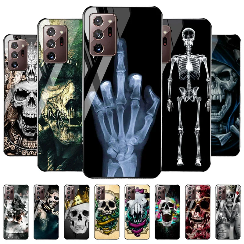 For Samsung S21 Case Skeleton Skull Glass Case For Samsung S21 Ultra S20 FE S10 Plus S8 S9 S10e Note 20 Cover S 20 S21Plus Funda