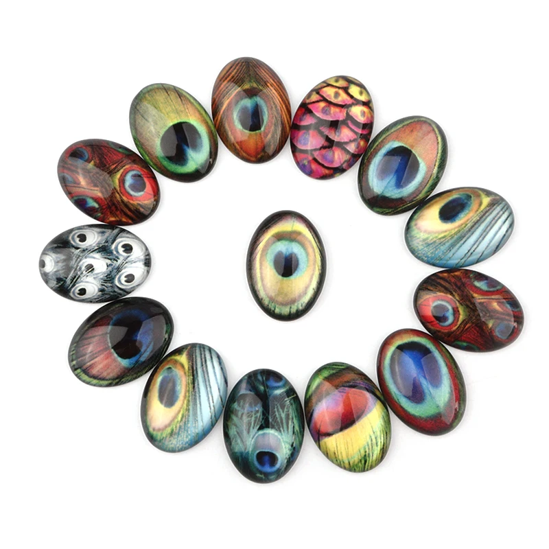 

10/20pcs Peacock Eyes Patterns Oval Blank Flatback Glass Cabochon For DIY Jewelry Making Bracelet/Bangle Accessories