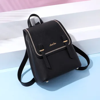 

Spring and Summer New Retro British Backpack PU Leather Large Capacity Korean-Style Travel Backpack Women's Black Backpack