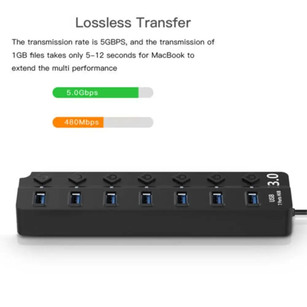 7 портов Usb 3,0 концентратор 5 Гбит/с высокоскоростные переключатели вкл/выкл адаптер питания переменного тока для ПК прочные переключатели с несколькими портами